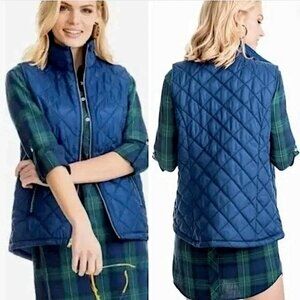 Southern Tide Women's Quilted Mock Neck Full Zip Blue Puffer Vest Size Small